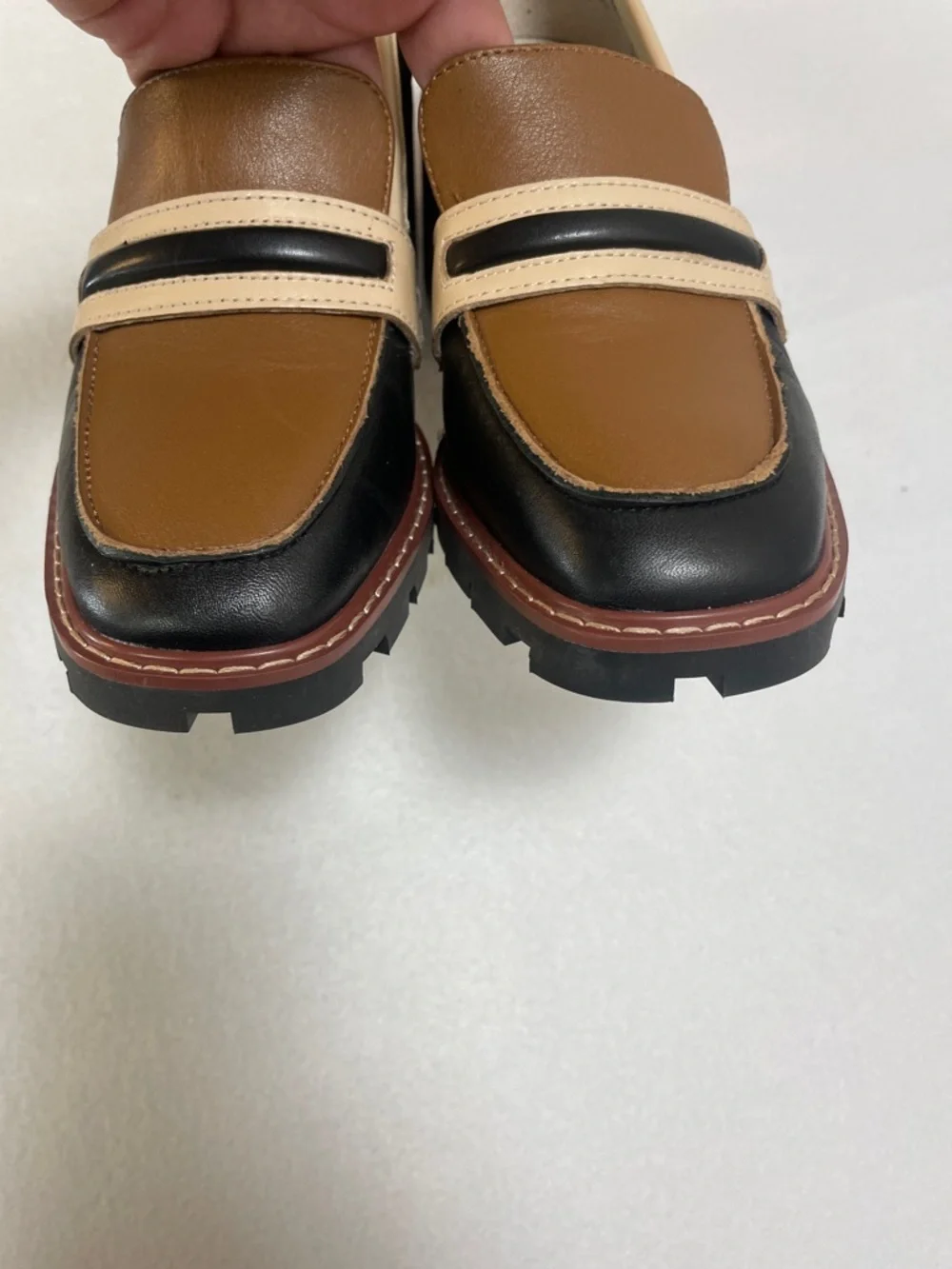 Sanctuary Parker Leather Block Heel Slip On Color Block Loafers